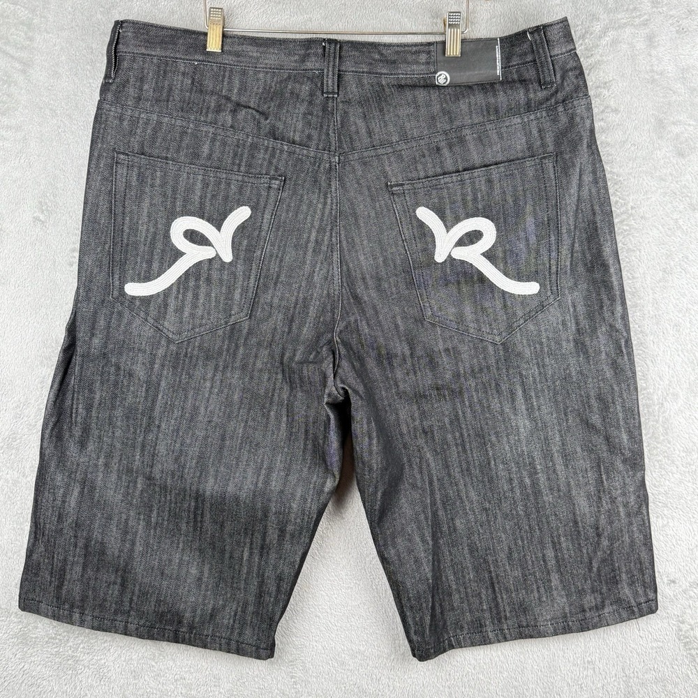 Rocawear Shorts Mens 42 Gray Denim Embroidered‎ Baggy Loose Jorts Streetwear
